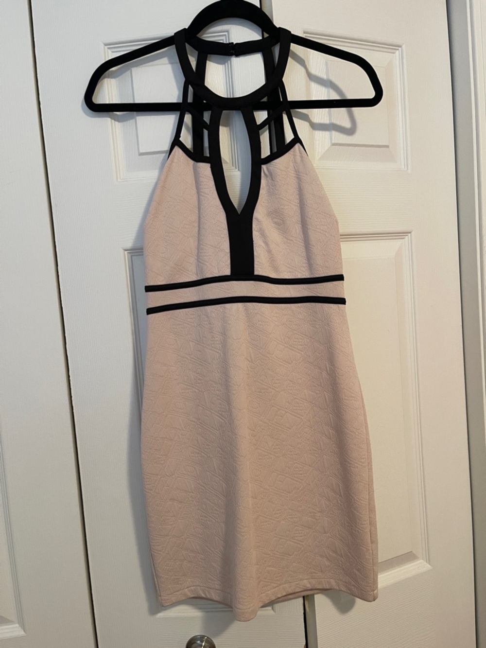 Charlotte Russe Blush Halter Bodycon Dress with Black Trim